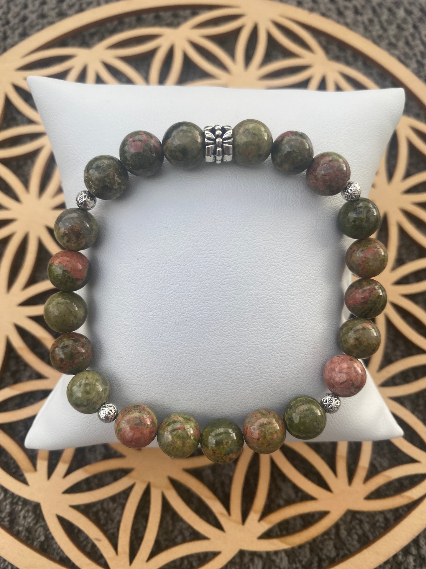 Bracelet Femme - Unakite et Breloques Argentées