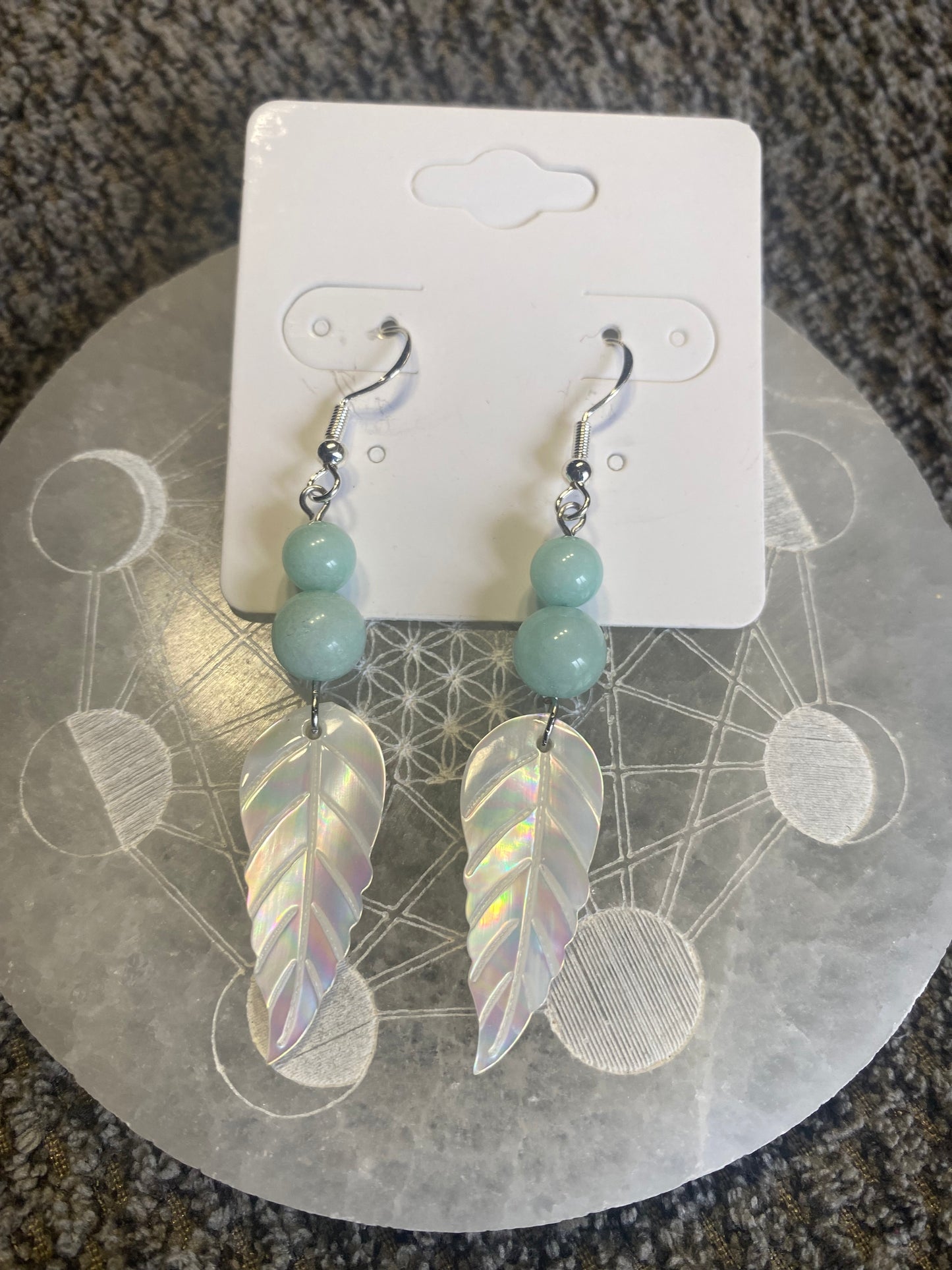 Boucles d’Oreilles - Plume Nacrée & Amazonite