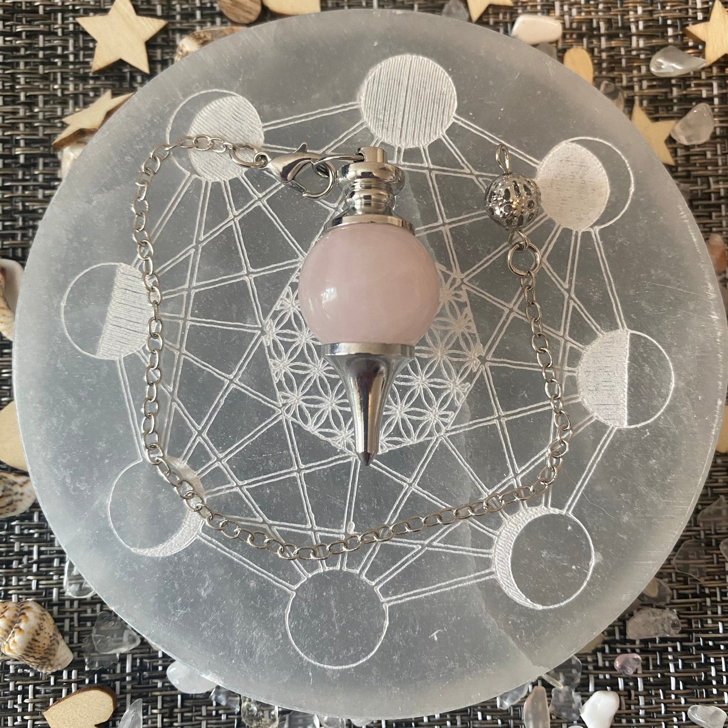 Pendule divinatoire sephoroton en pierre naturelle quartz rose