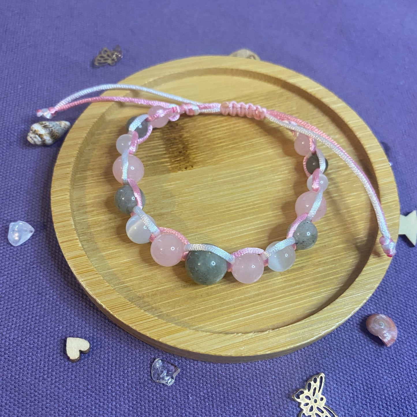 Bracelet énergétique Douceur Etoilée pour femme avec quartz rose, labradorite et sélénite