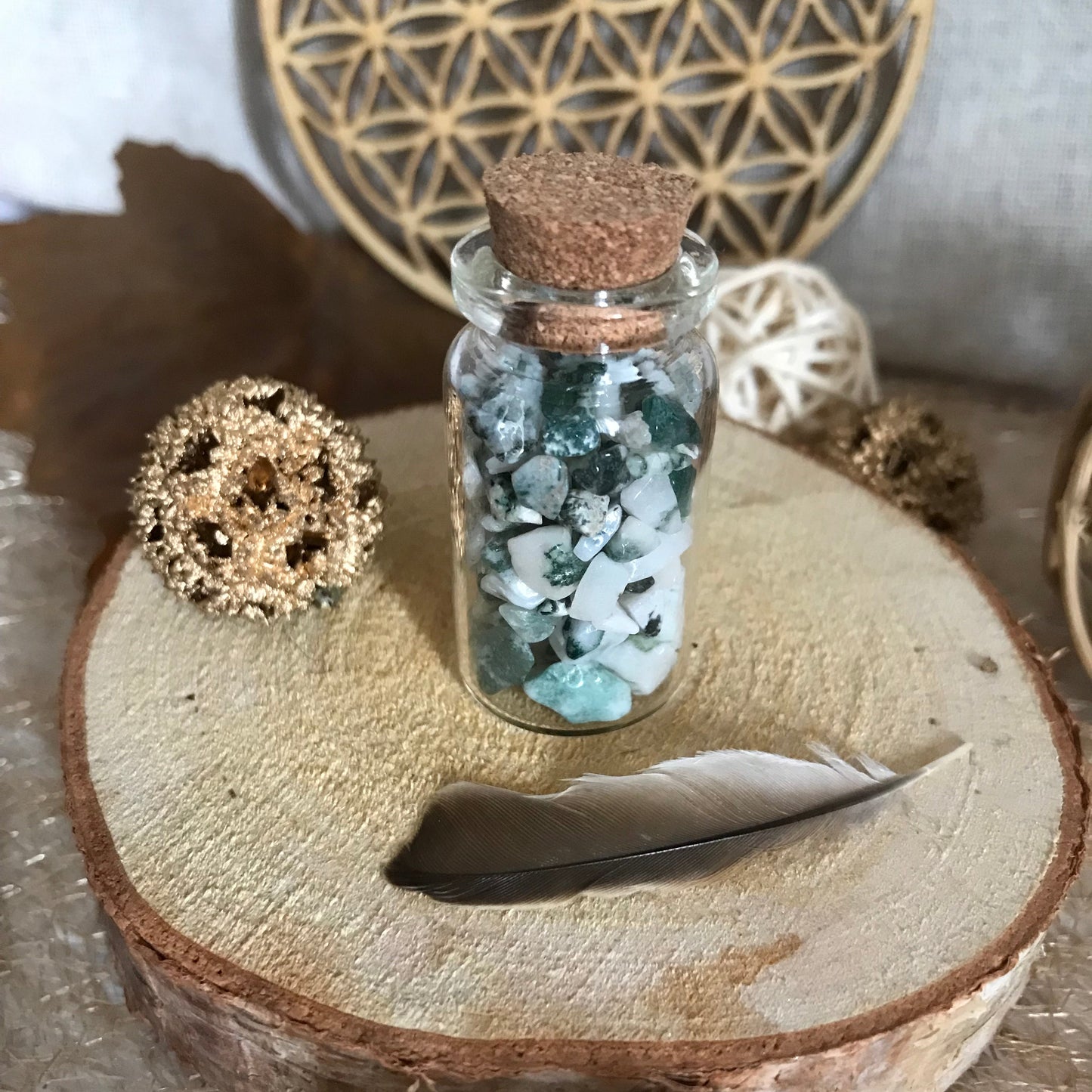adorable fiole de chips de pierre naturelle d'agate arbre