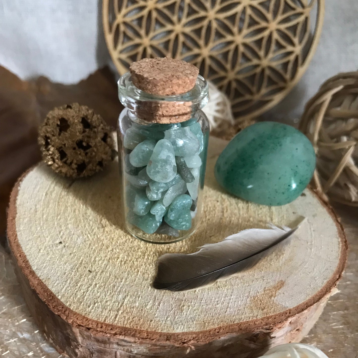 adorable fiole de chips de pierre naturelle d'aventurine verte