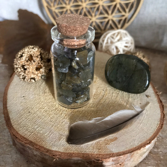 adorable fiole de chips de pierre naturelle de labradorite