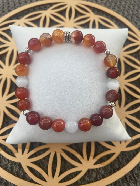 Bracelet Femme - Cornaline et Breloques Argentées