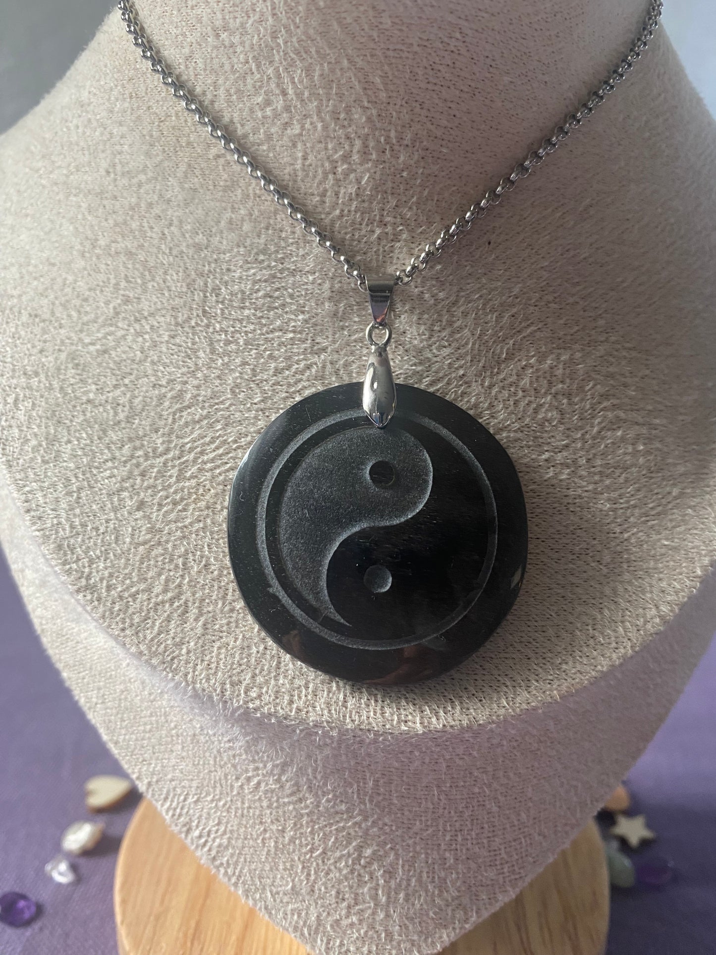 Pendentif «Yin yang» Obsidienne Dorée