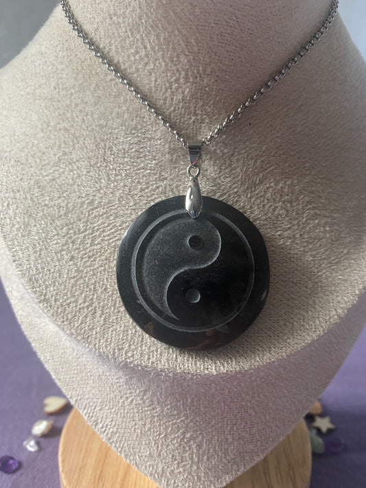 Pendentif «Yin yang» Obsidienne Dorée