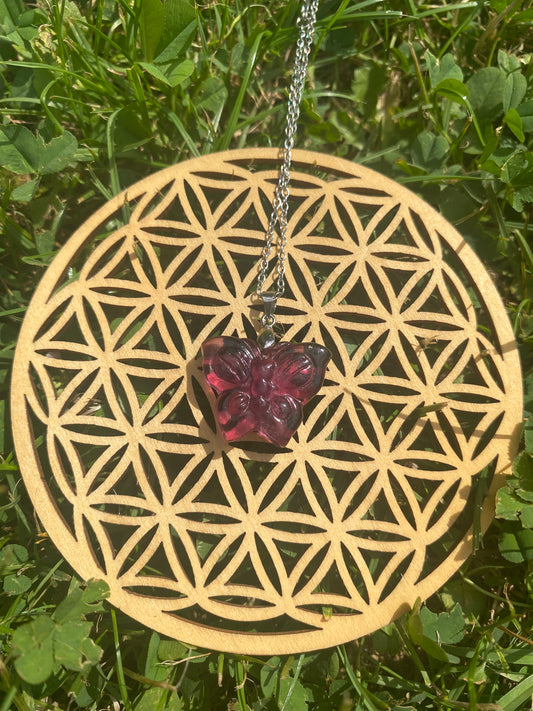 Pendentif «Papillon» Fluorite Arc en Ciel Violette