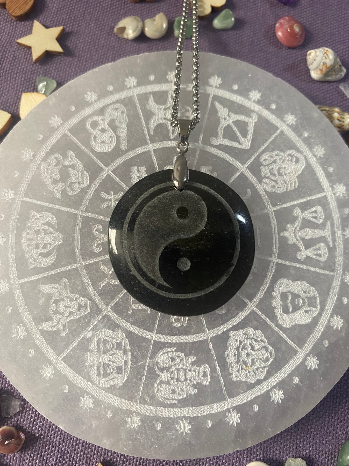 Pendentif «Yin yang» Obsidienne Dorée