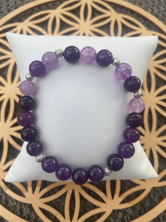 Bracelet Femme - Améthyste et Breloques Argentées