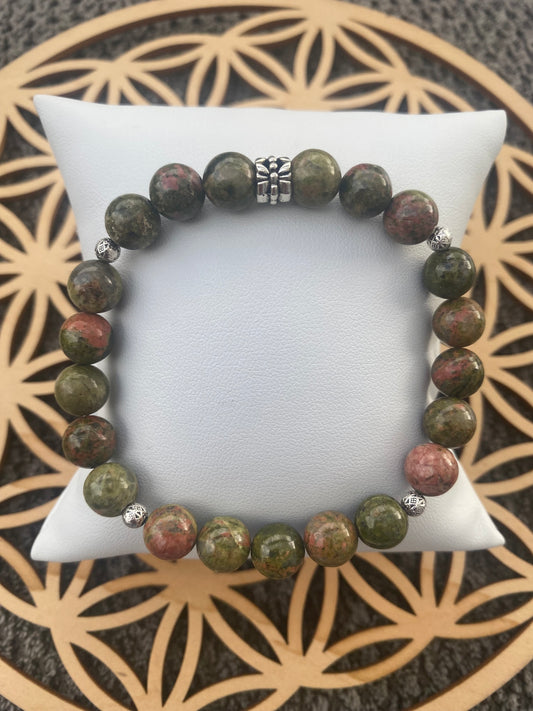 Bracelet Femme - Unakite et Breloques Argentées