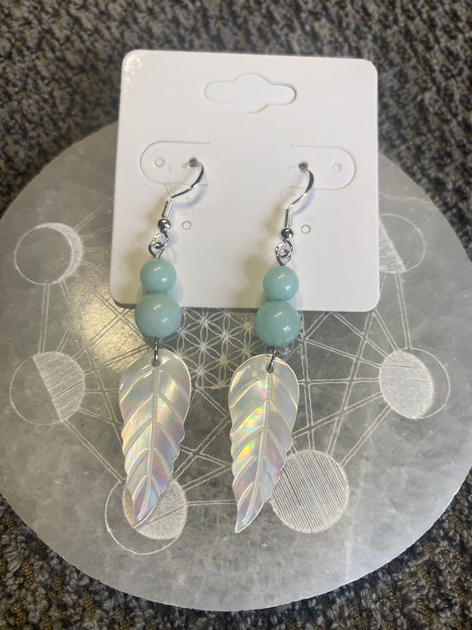 Boucles d’Oreilles - Plume Nacrée & Amazonite